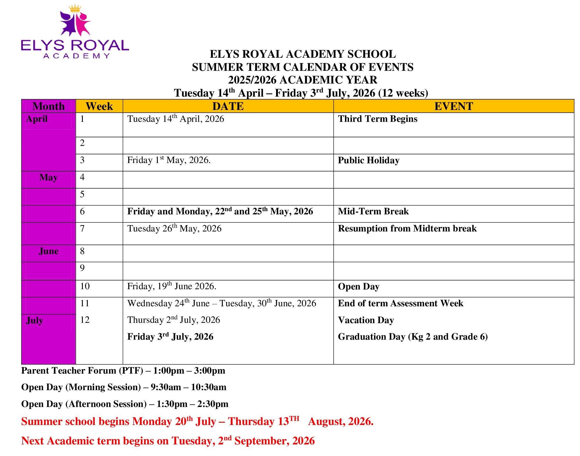 Academic Calendar